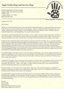 Aggie Guide Dog Letter